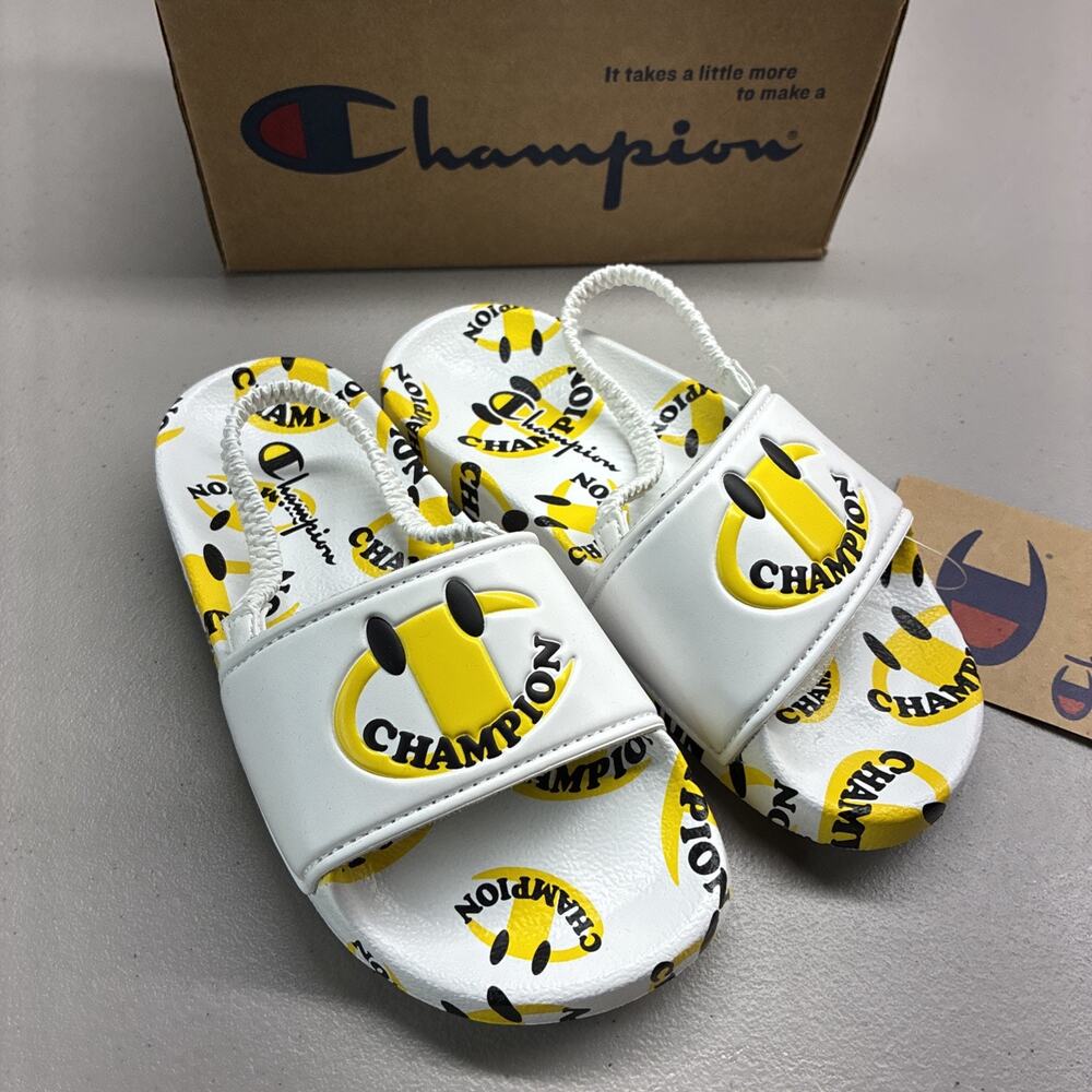 Champion Toddler's IPO Smile Slide Sandals LB3 White/Yellow Size 10 UK:9.5 EU:27